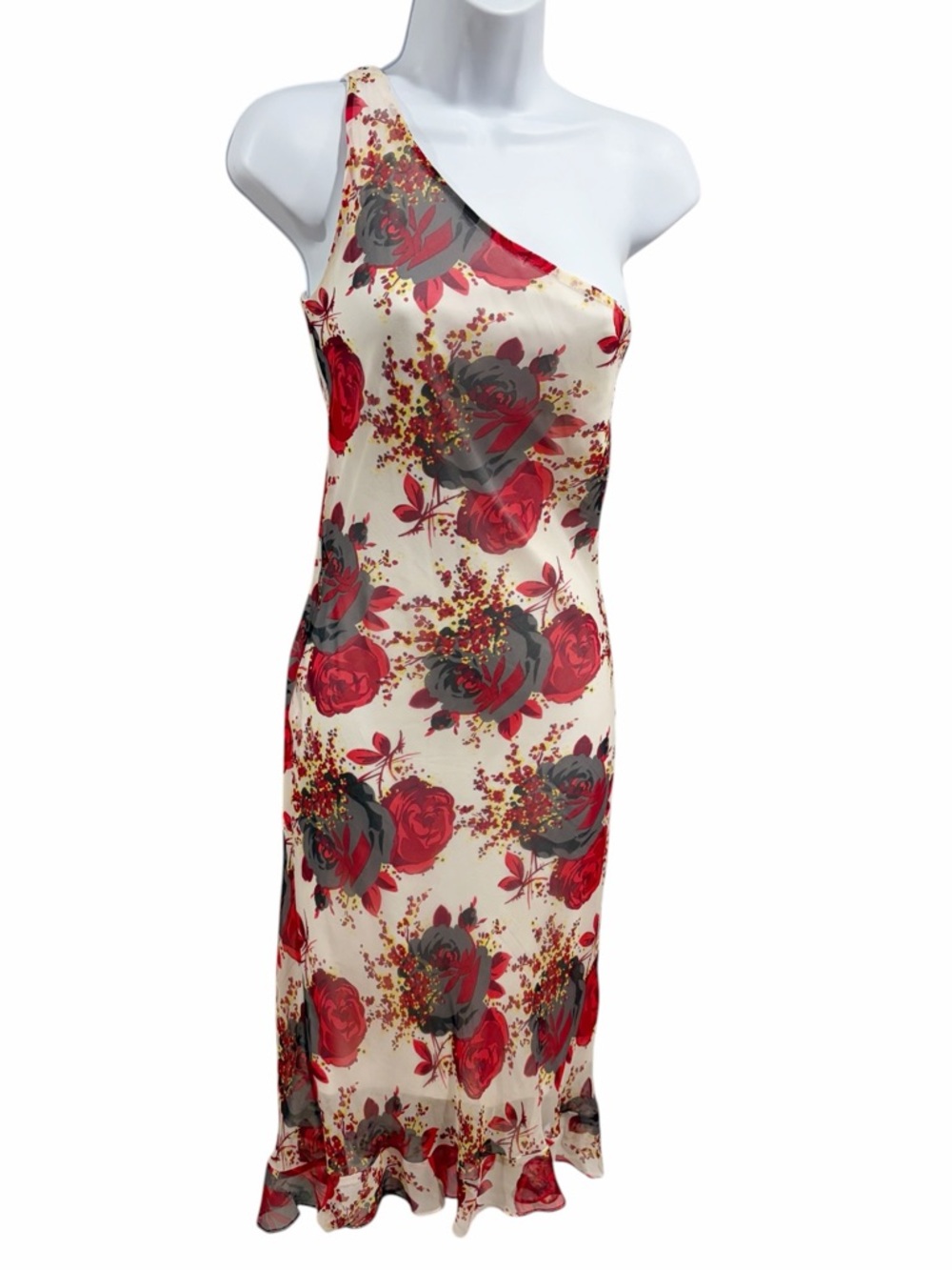 Vintage Betsey Johnson Silk Floral One Shoulder Dress 90s Y2K size XS
